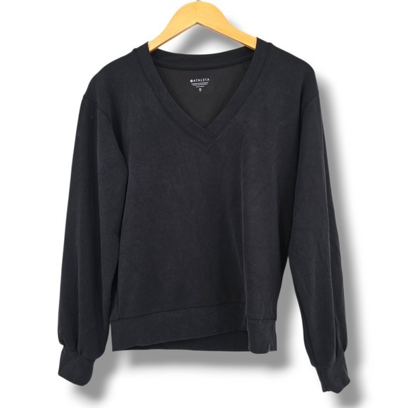 Athleta Tops - Athleta V-Neck Sweatshirt‎ Long Sleeve Pullover Comfy Casual Black XS